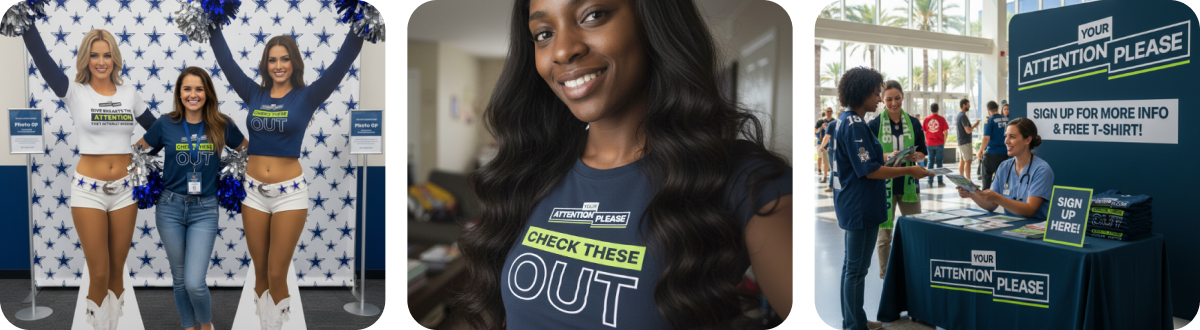 Woman with Dallas Cowboy cheerleaders