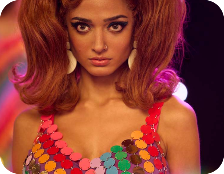 Woman in colorful dress